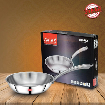 AVIAS Riara Premium Stainless Steel Tri-Ply Fry Pan | Gas & Induction Compatible | Silver-2