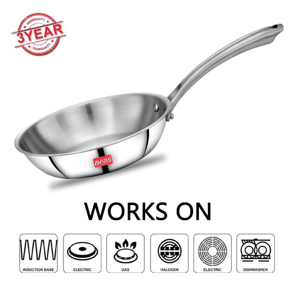 AVIAS Riara Premium Stainless Steel Tri-Ply Fry Pan | Gas & Induction Compatible | Silver-4