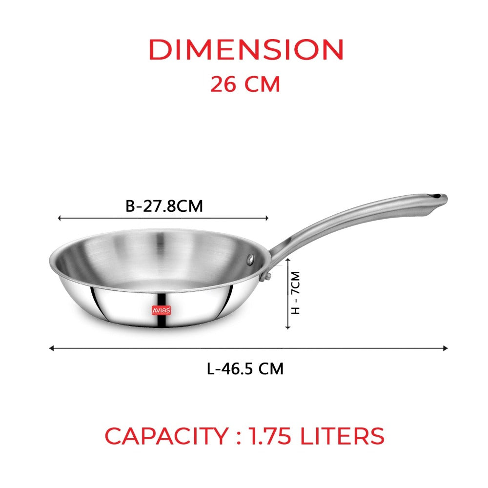 AVIAS Riara Premium Stainless Steel Tri-Ply Fry Pan | Gas & Induction Compatible | Silver-8