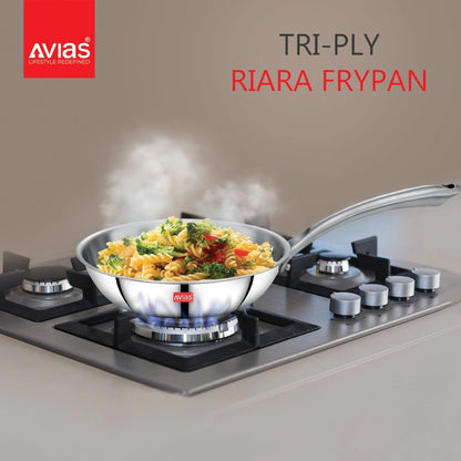 AVIAS Riara Premium Stainless Steel Tri-Ply Fry Pan | Gas & Induction Compatible | Silver-9