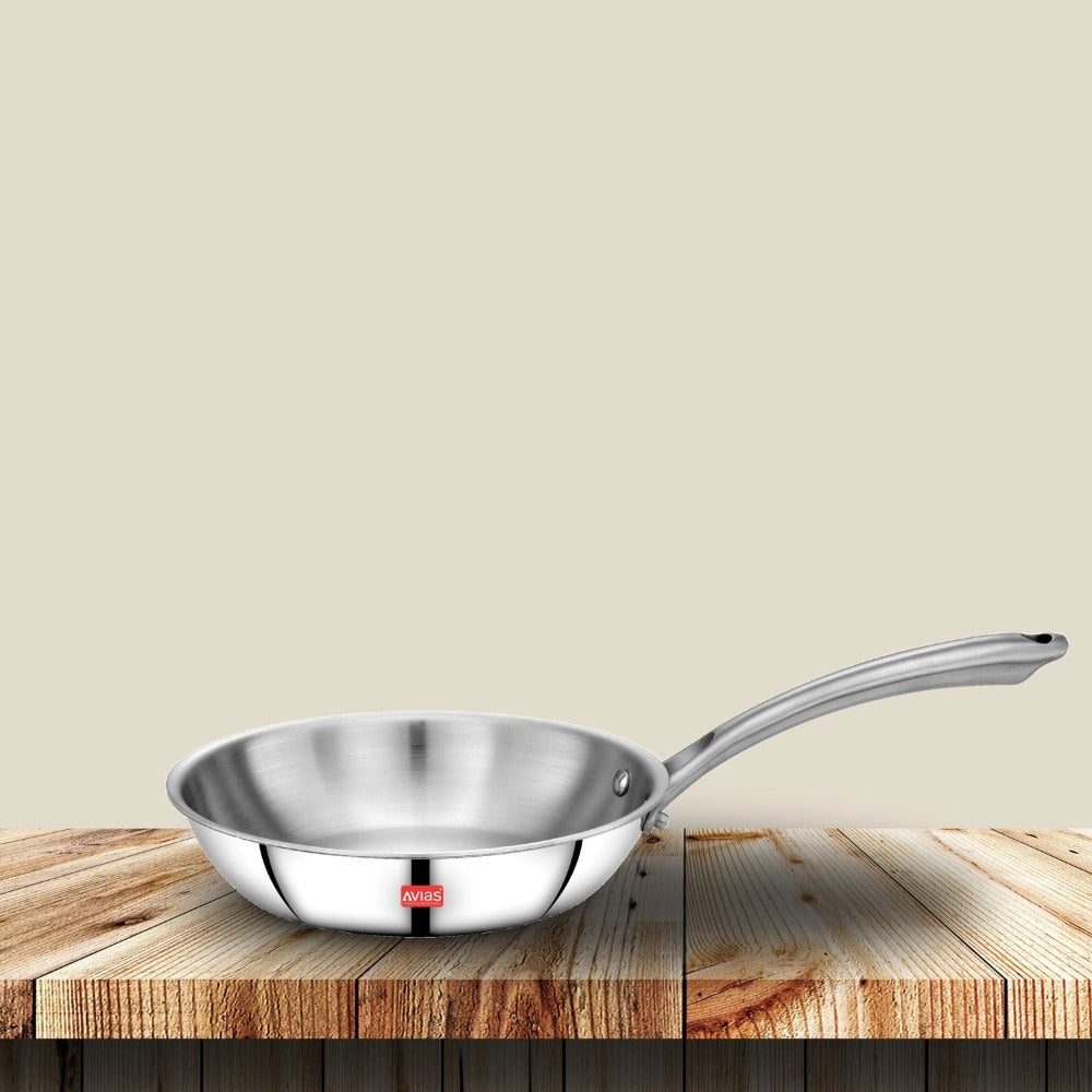 AVIAS Riara Premium Stainless Steel Tri-Ply Fry Pan | Gas & Induction Compatible | Silver-1