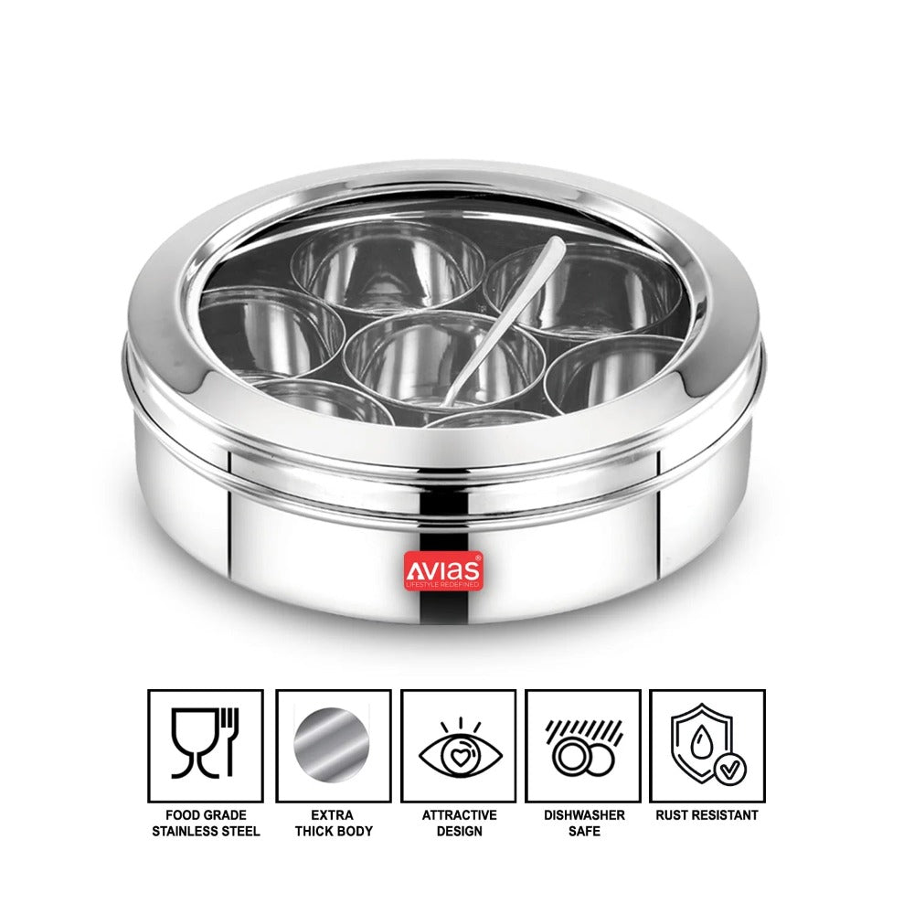 AVIAS Stainless Steel Elegant Spice Box with Glass Lid-3
