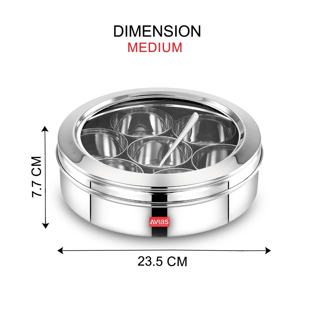 AVIAS Stainless Steel Elegant Spice Box with Glass Lid-7