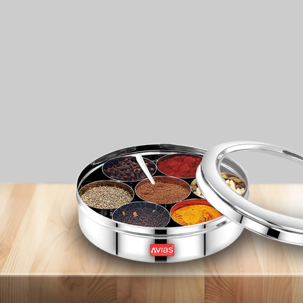 AVIAS Stainless Steel Elegant Spice Box with Glass Lid-1