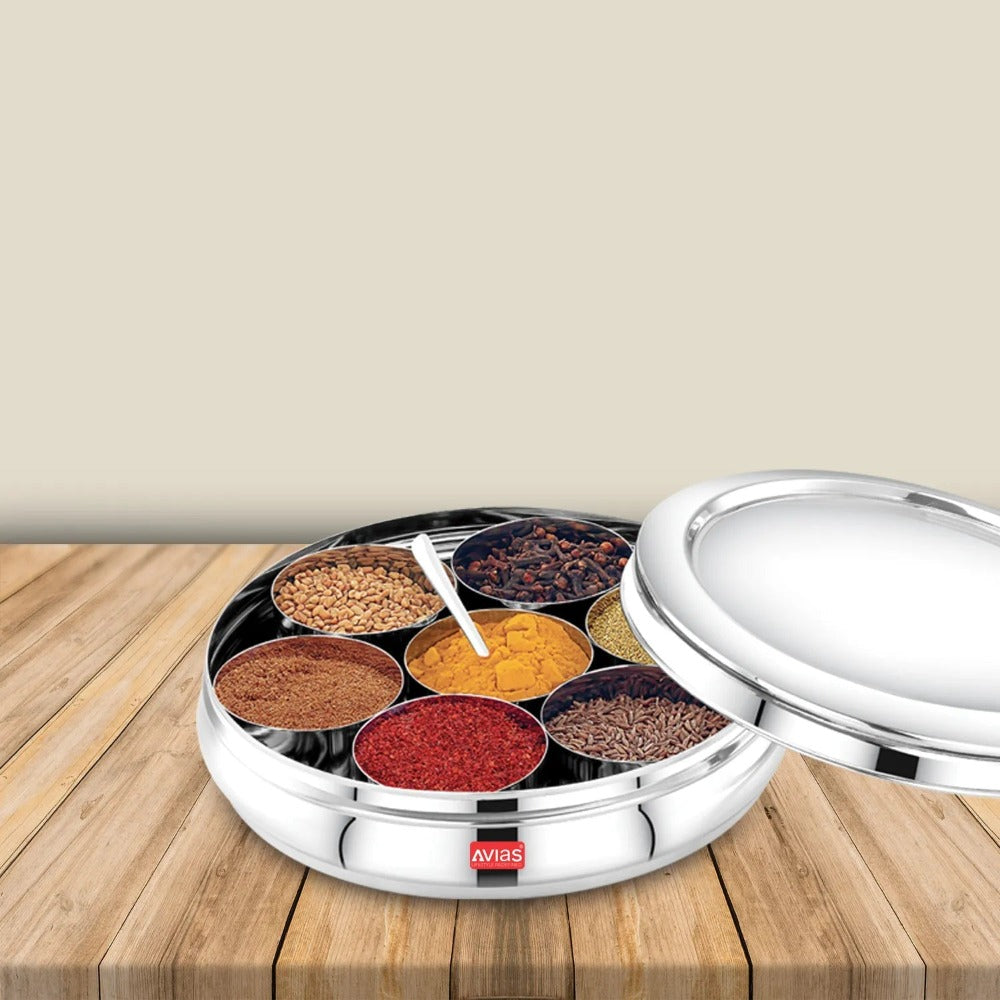 AVIAS Stainless Steel Deluxe Spice Box with Stainless Lid-1