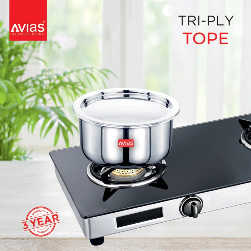 AVIAS Riara Premium Stainless Steel Tri-Ply Tope With Steel Lid | Gas & Induction Compatible | Silver-11
