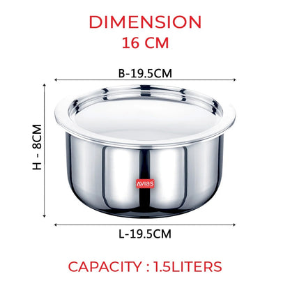 AVIAS Riara Premium Stainless Steel Tri-Ply Tope With Steel Lid | Gas & Induction Compatible | Silver-6