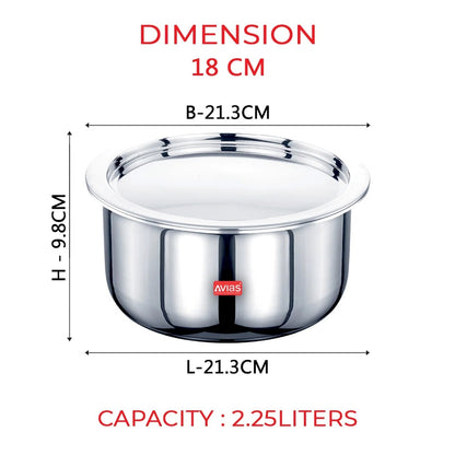 AVIAS Riara Premium Stainless Steel Tri-Ply Tope With Steel Lid | Gas & Induction Compatible | Silver-7