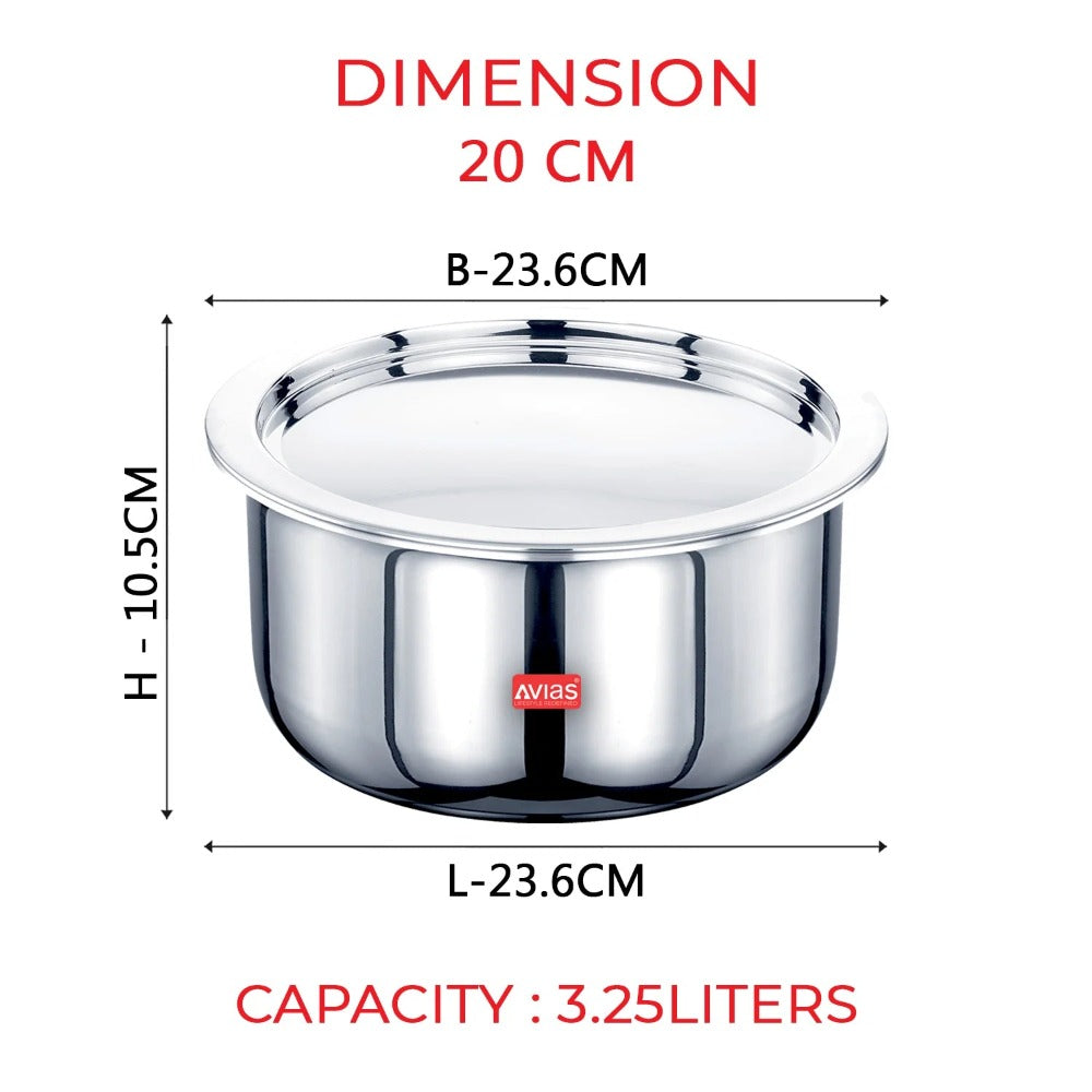 AVIAS Riara Premium Stainless Steel Tri-Ply Tope With Steel Lid | Gas & Induction Compatible | Silver-8