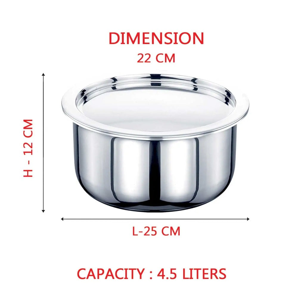 AVIAS Riara Premium Stainless Steel Tri-Ply Tope With Steel Lid | Gas & Induction Compatible | Silver-9