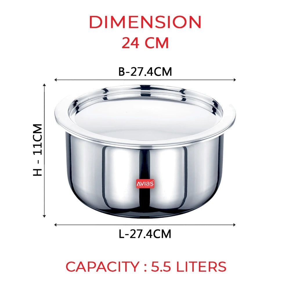 AVIAS Riara Premium Stainless Steel Tri-Ply Tope With Steel Lid | Gas & Induction Compatible | Silver-10