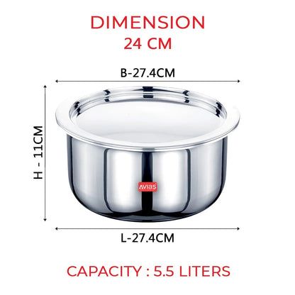 AVIAS Riara Premium Stainless Steel Tri-Ply Tope With Steel Lid | Gas & Induction Compatible | Silver-10