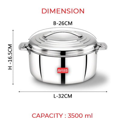 AVIAS Platina Premium Double Wall Insulated Stainless Steel Casserole | Silver-10