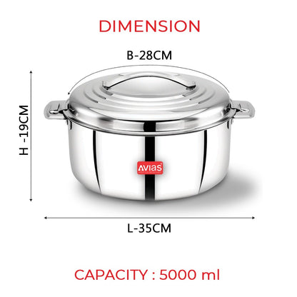 AVIAS Platina Premium Double Wall Insulated Stainless Steel Casserole | Silver-11