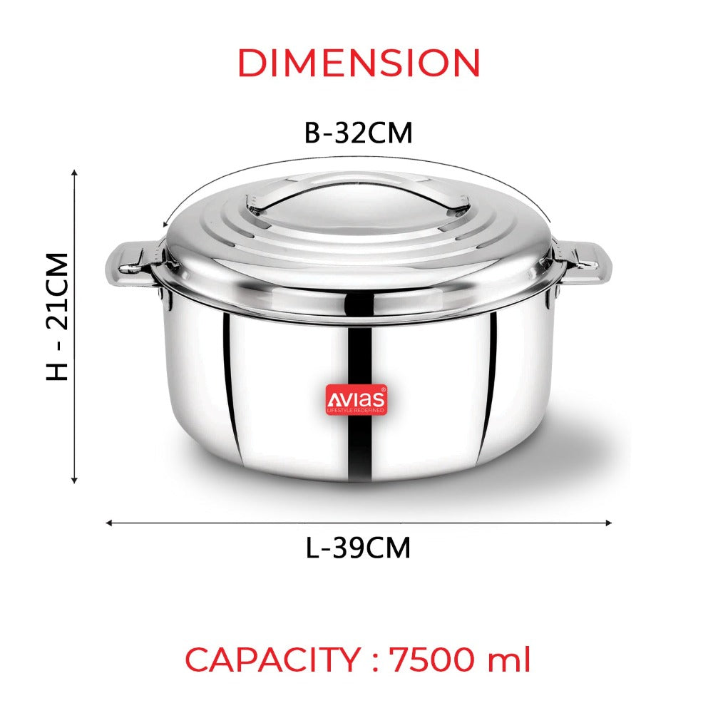 AVIAS Platina Premium Double Wall Insulated Stainless Steel Casserole | Silver-12