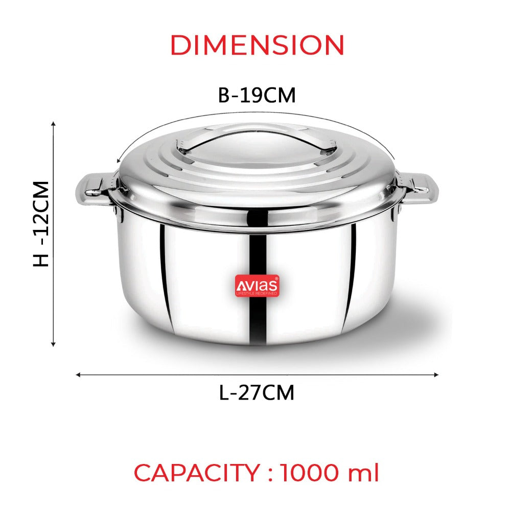 AVIAS Platina Premium Double Wall Insulated Stainless Steel Casserole | Silver-7
