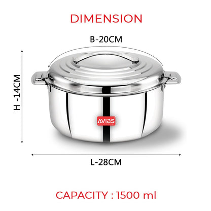 AVIAS Platina Premium Double Wall Insulated Stainless Steel Casserole | Silver-8