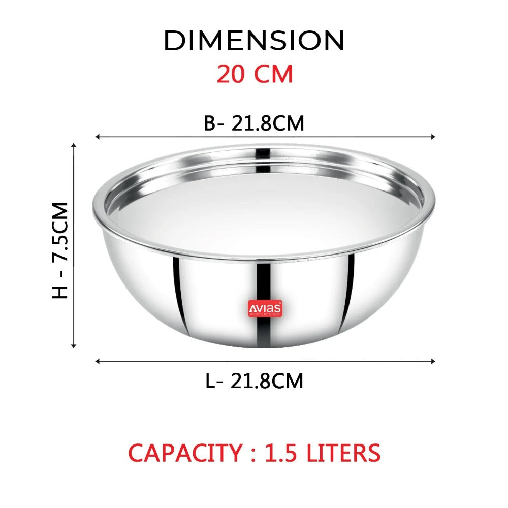 AVIAS Riara Premium Stainless Steel Triply Tasla With Steel Lid | Gas & Induction Compatible | Silver-6