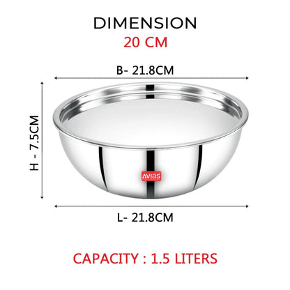 AVIAS Riara Premium Stainless Steel Triply Tasla With Steel Lid | Gas & Induction Compatible | Silver-6