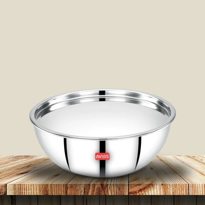 AVIAS Riara Premium Stainless Steel Triply Tasla With Steel Lid | Gas & Induction Compatible | Silver-1