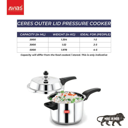 AVIAS Ceres Stainless Steel Premium Outer Lid Pressure Cooker | Gas & Induction Compatible | Silver-4