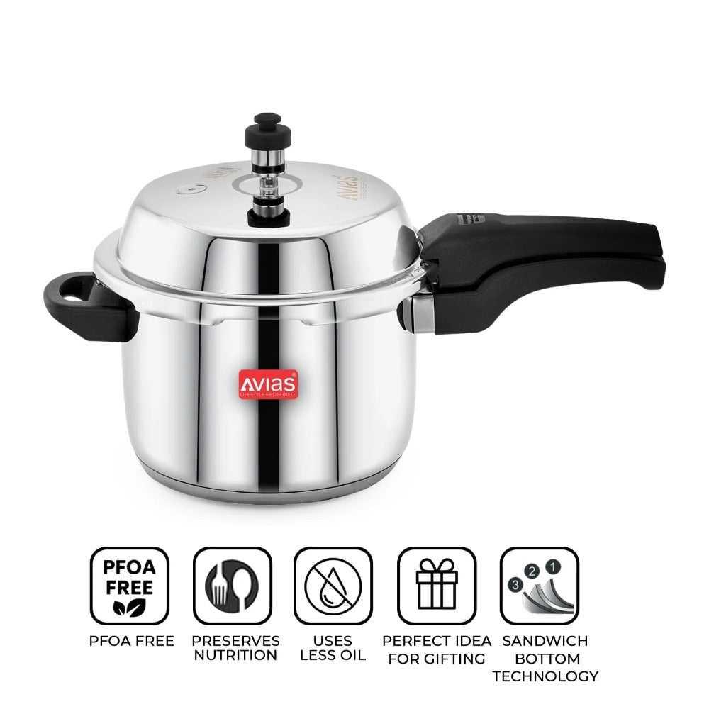AVIAS Ceres Stainless Steel Premium Outer Lid Pressure Cooker | Gas & Induction Compatible | Silver-9