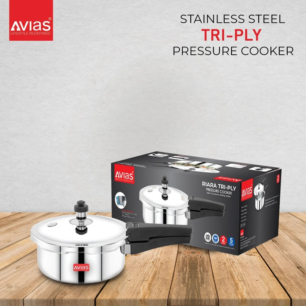 AVIAS Riara Premium Stainless Steel Tri-Ply Pressure Cooker With Outer Lid | Gas & Induction Compatible | Silver-11