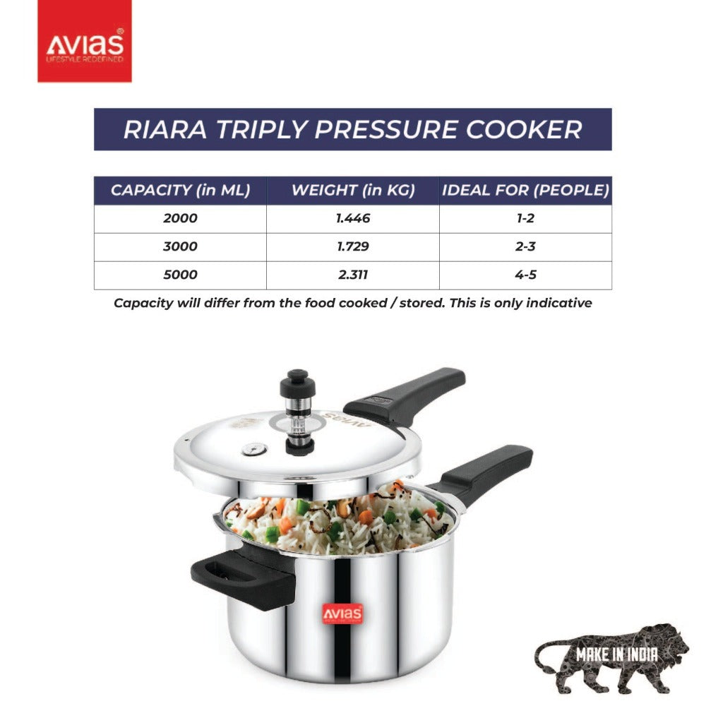 AVIAS Riara Premium Stainless Steel Tri-Ply Pressure Cooker With Outer Lid | Gas & Induction Compatible | Silver-10