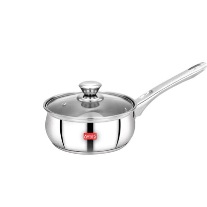 AVIAS Inox IB Stainless Steel Saucepan With Glass Lid | Gas & Induction Compatible | Silver -12