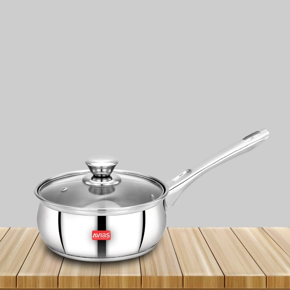 AVIAS Inox IB Stainless Steel Saucepan With Glass Lid | Gas & Induction Compatible | Silver-2