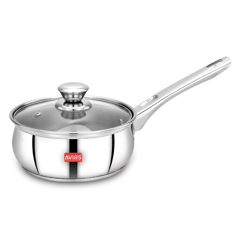 AVIAS Inox IB Stainless Steel Saucepan With Glass Lid | Gas & Induction Compatible | Silver-3