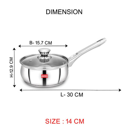 AVIAS Inox IB Stainless Steel Saucepan With Glass Lid | Gas & Induction Compatible | Silver-5