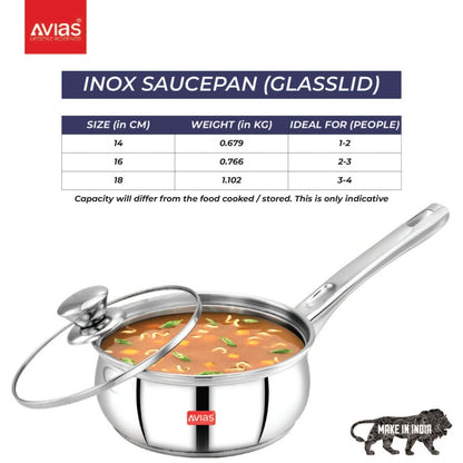 AVIAS Inox IB Stainless Steel Saucepan With Glass Lid | Gas & Induction Compatible | Silver-6