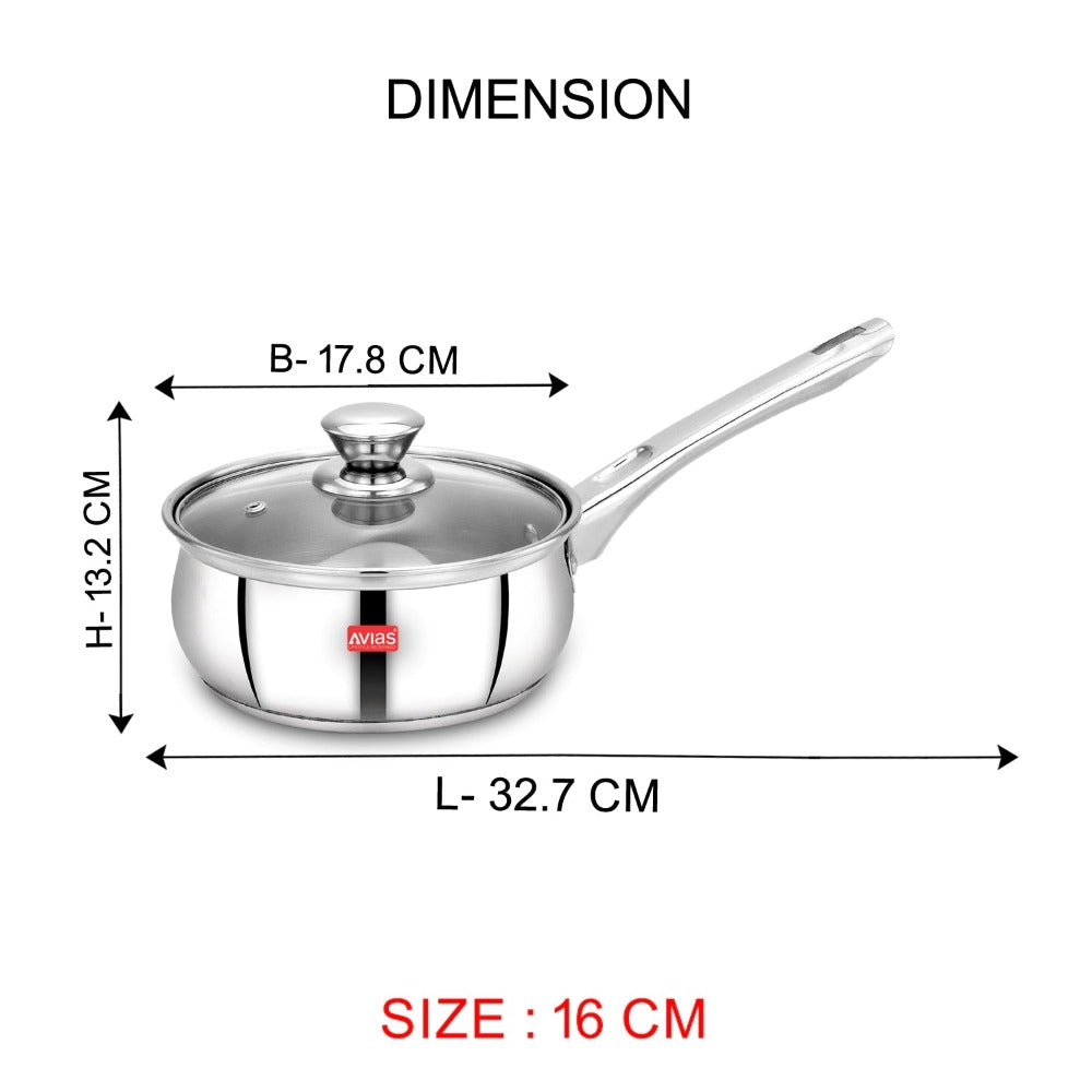 AVIAS Inox IB Stainless Steel Saucepan With Glass Lid | Gas & Induction Compatible | Silver-7