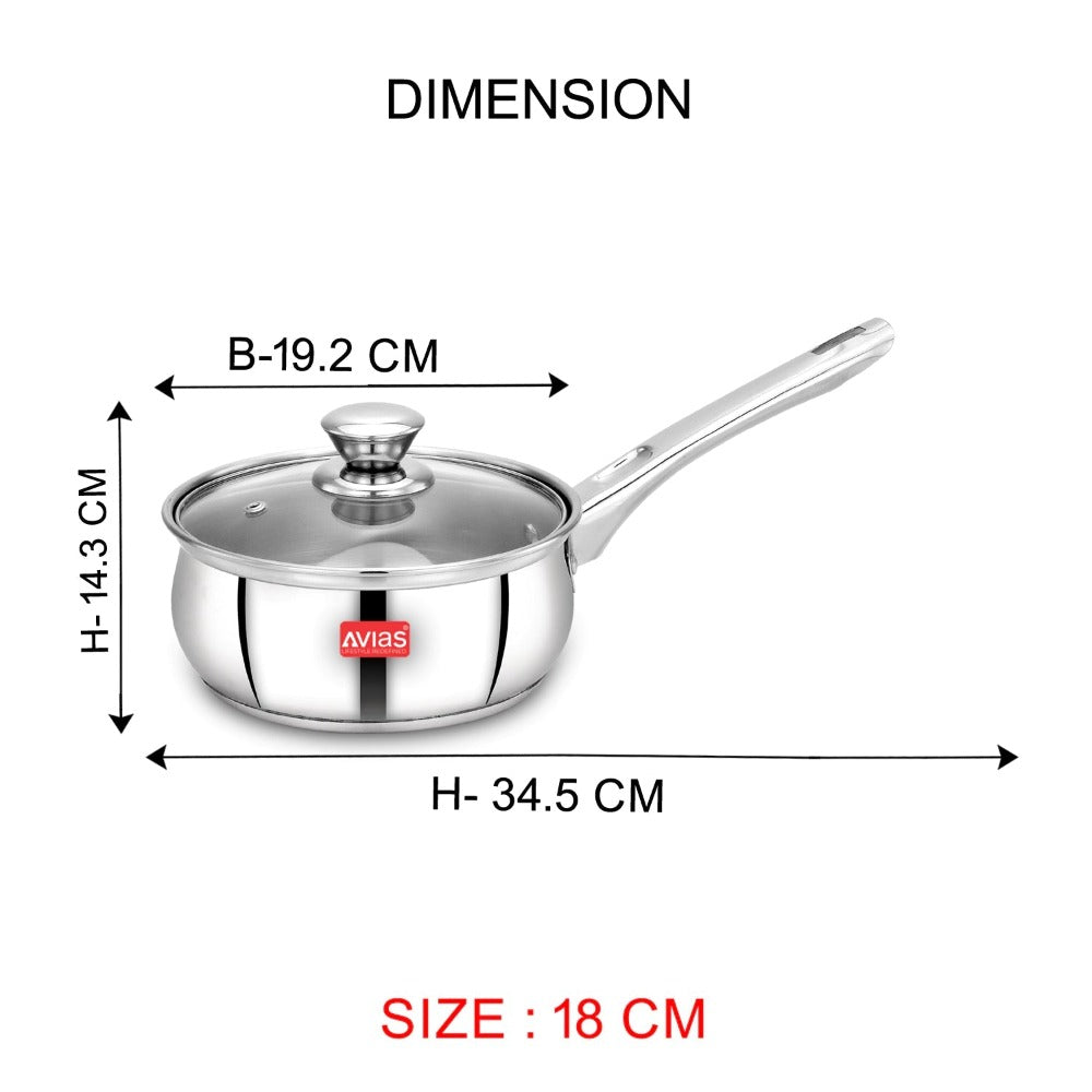 AVIAS Inox IB Stainless Steel Saucepan With Glass Lid | Gas & Induction Compatible | Silver-8