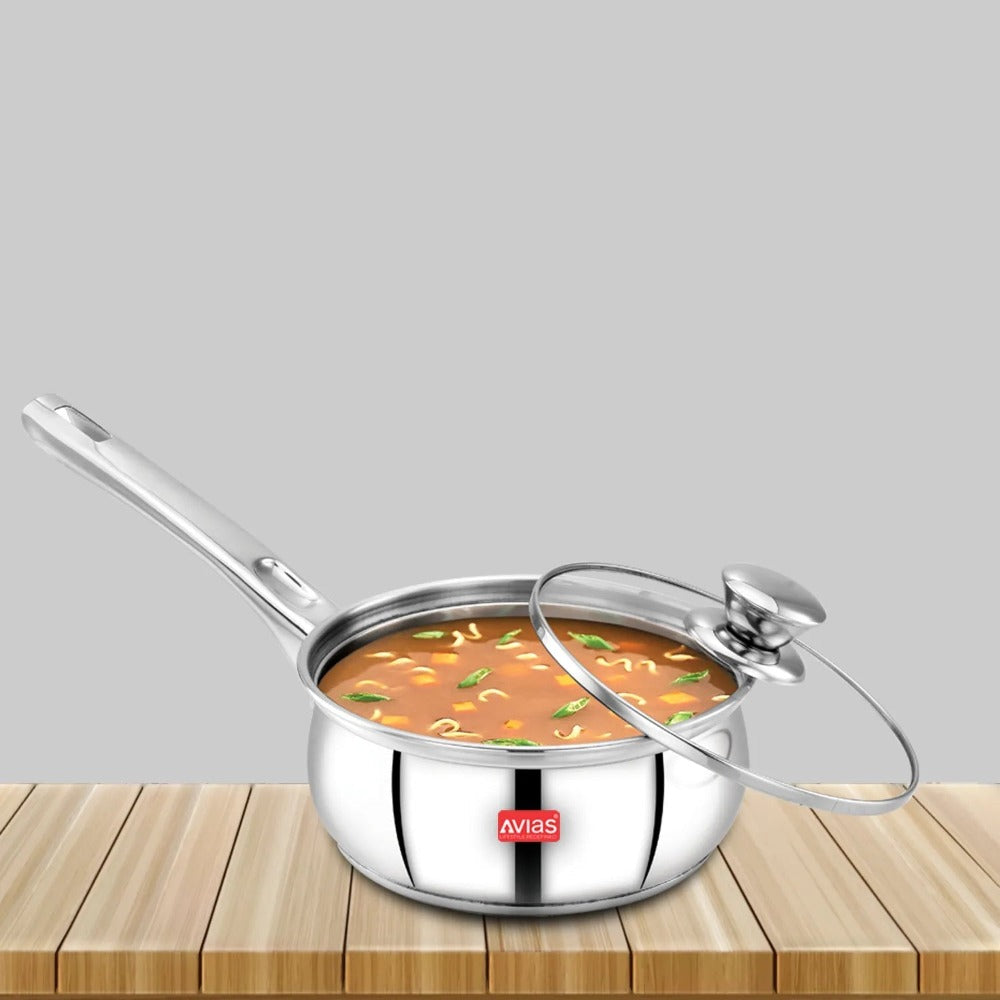 AVIAS Inox IB Stainless Steel Saucepan With Glass Lid | Gas & Induction Compatible | Silver-1
