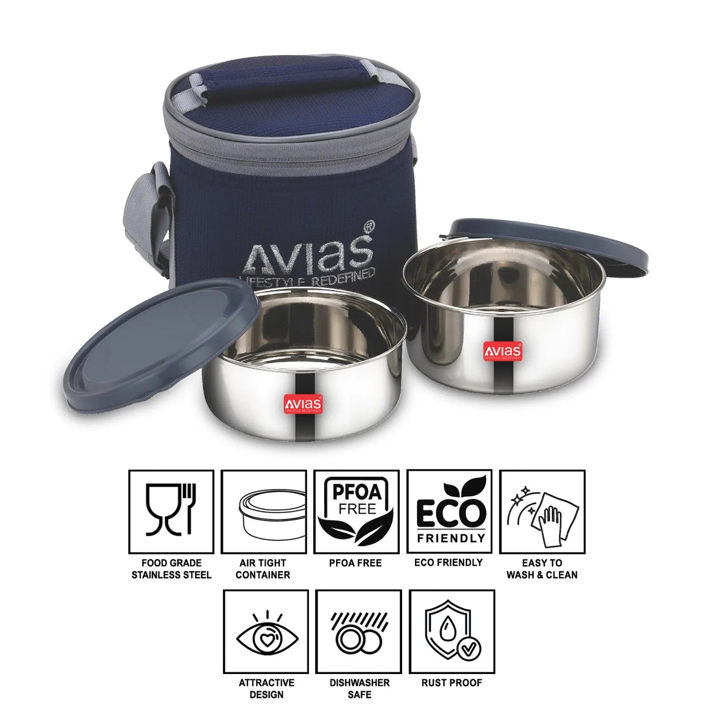 AVIAS Freshia Stainless Steel Tiffin Box with jacket | Food Grade | Light Weight