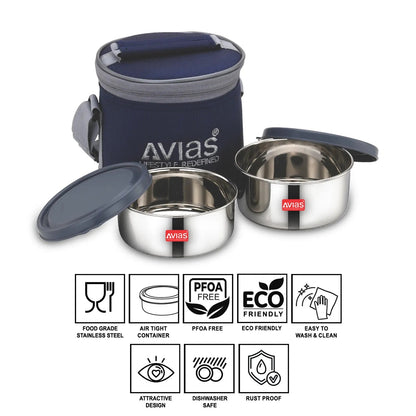 AVIAS Freshia Stainless Steel Tiffin Box with jacket | Food Grade | Light Weight