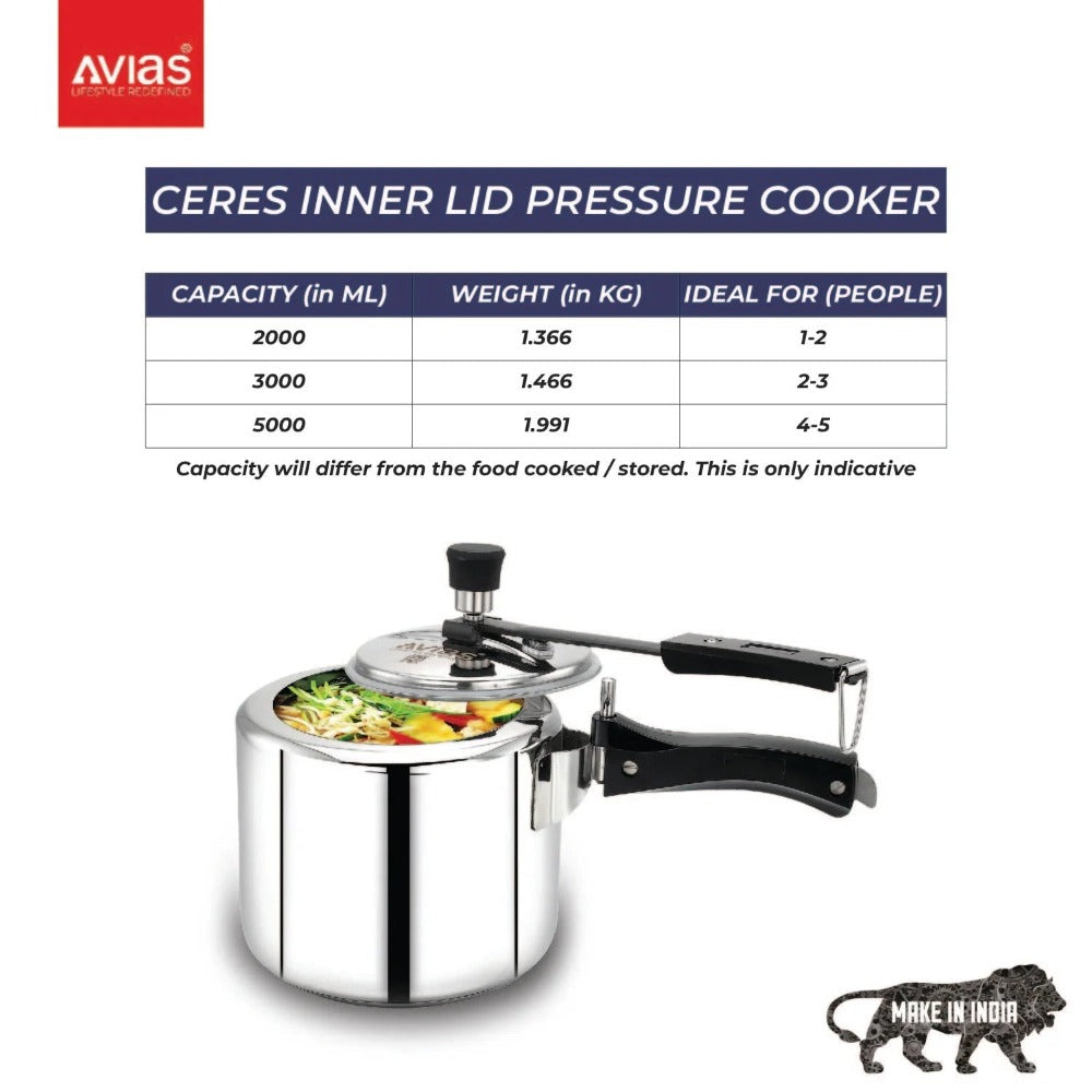 AVIAS Ceres Stainless Steel Premium Inner Lid Pressure Cooker | Gas & Induction Compatible | Silver-3