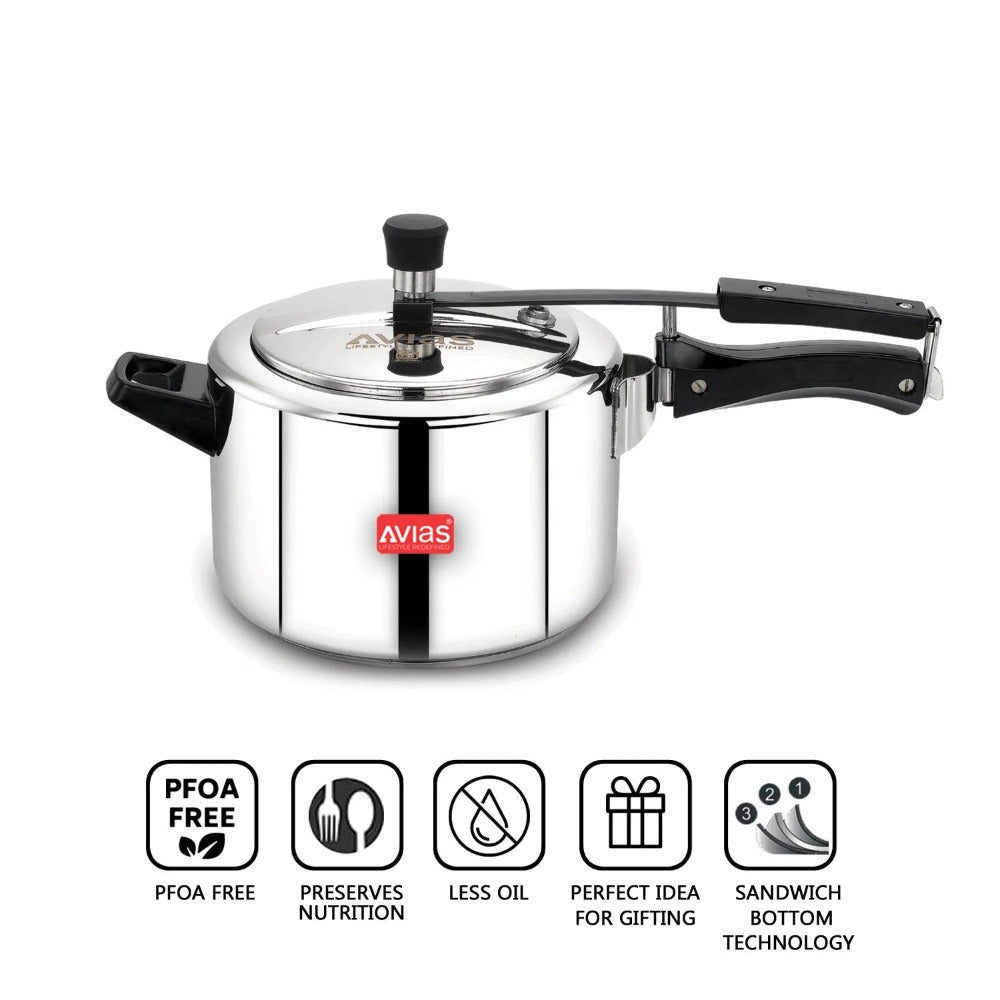 AVIAS Ceres Stainless Steel Premium Inner Lid Pressure Cooker | Gas & Induction Compatible | Silver-4