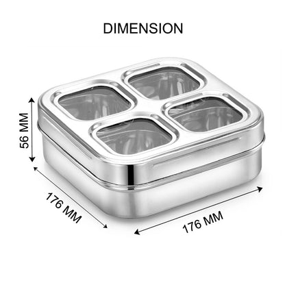 AVIAS 4 Square Stainless Steel Dry Fruit cum Spice box with see-through Lid & Spoon-5