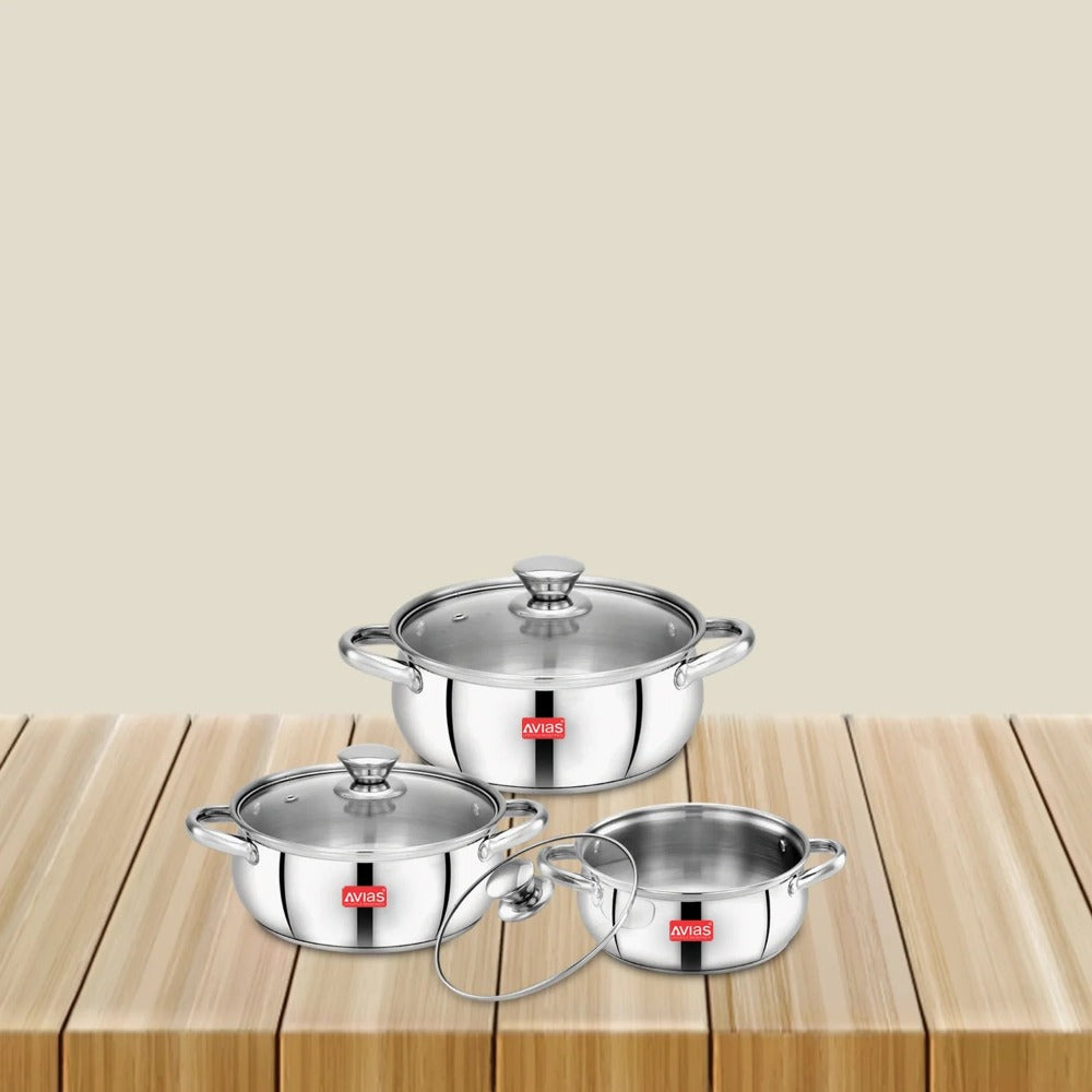 AVIAS Inox IB Stainless Steel Cookpot Set With Glass Lid | Gas & Induction Compatible | Silver-2