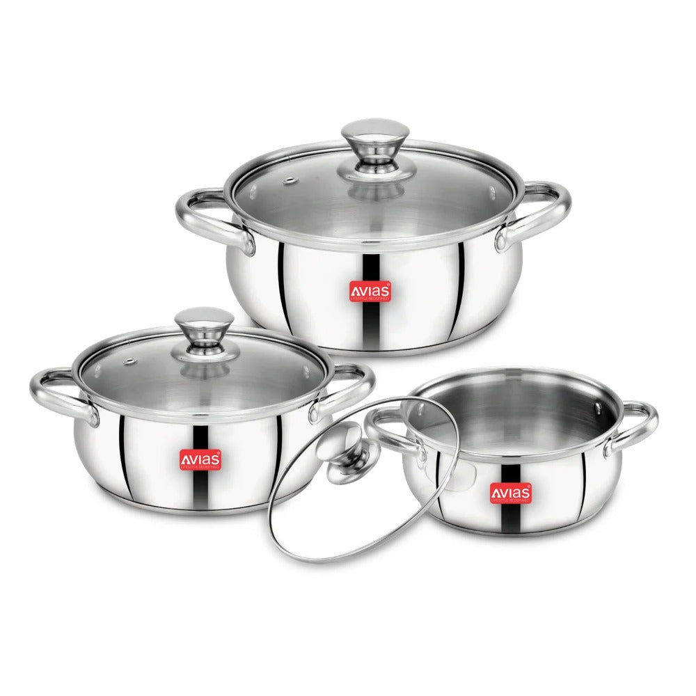 AVIAS Inox IB Stainless Steel Cookpot Set With Glass Lid | Gas & Induction Compatible | Silver-3