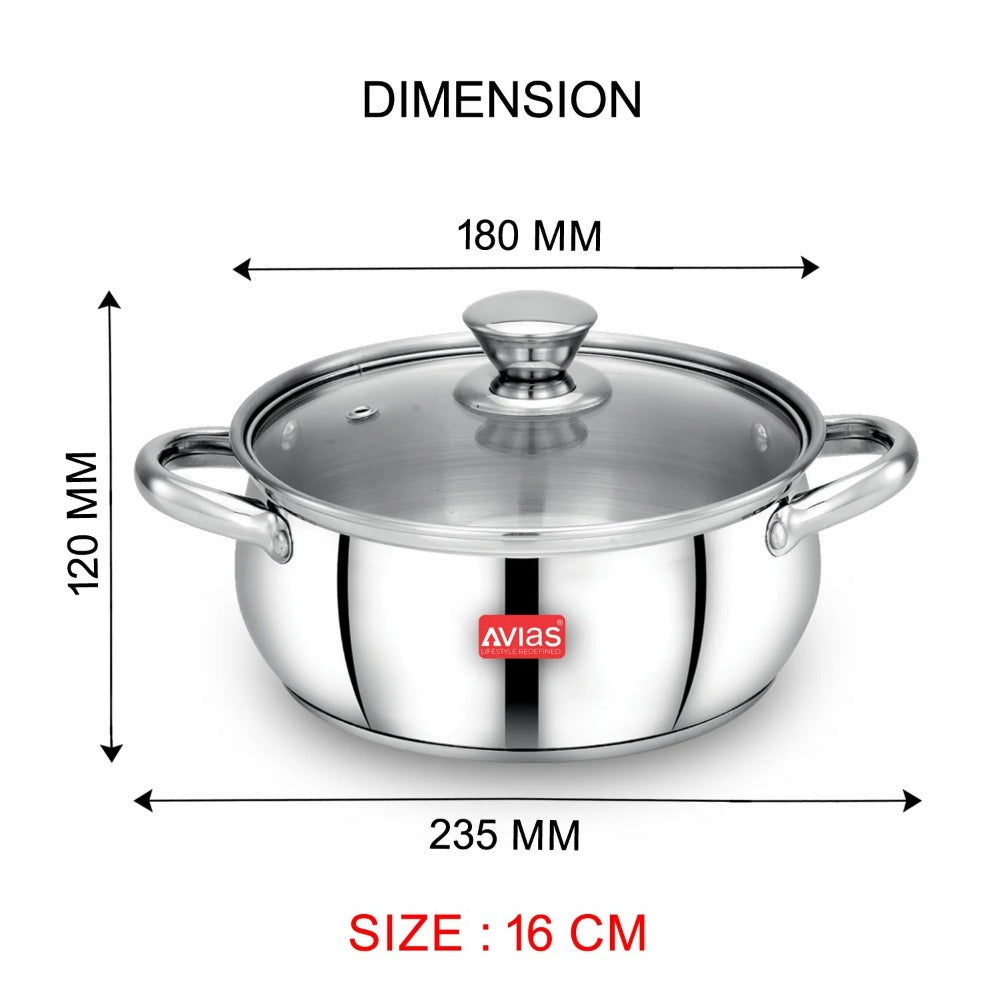 AVIAS Inox IB Stainless Steel Cookpot Set With Glass Lid | Gas & Induction Compatible | Silver-6