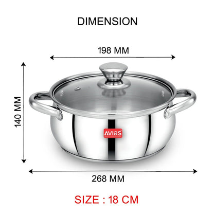 AVIAS Inox IB Stainless Steel Cookpot Set With Glass Lid | Gas & Induction Compatible | Silver-7