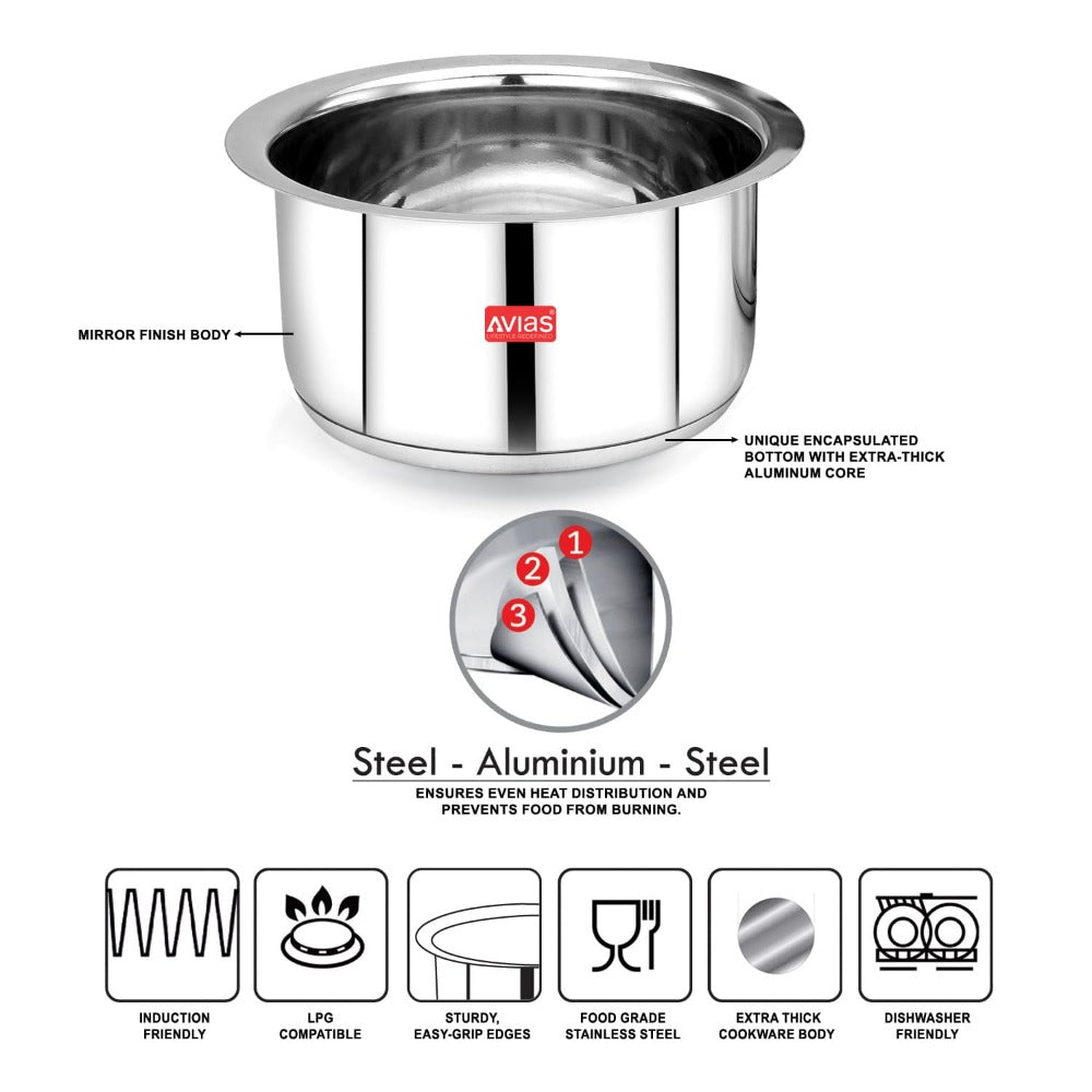 AVIAS Inox IB Stainless Steel Tope | Gas & Induction Compatible | Silver-4