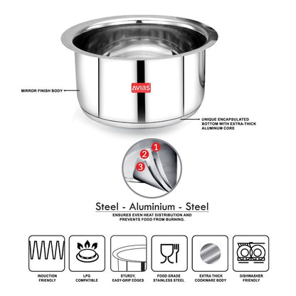 AVIAS Inox IB Stainless Steel Tope | Gas & Induction Compatible | Silver-4