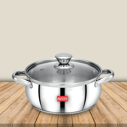 AVIAS Inox IB Stainless Steel Cookpot With Glass Lid | Gas & Induction Compatible | Silver-2