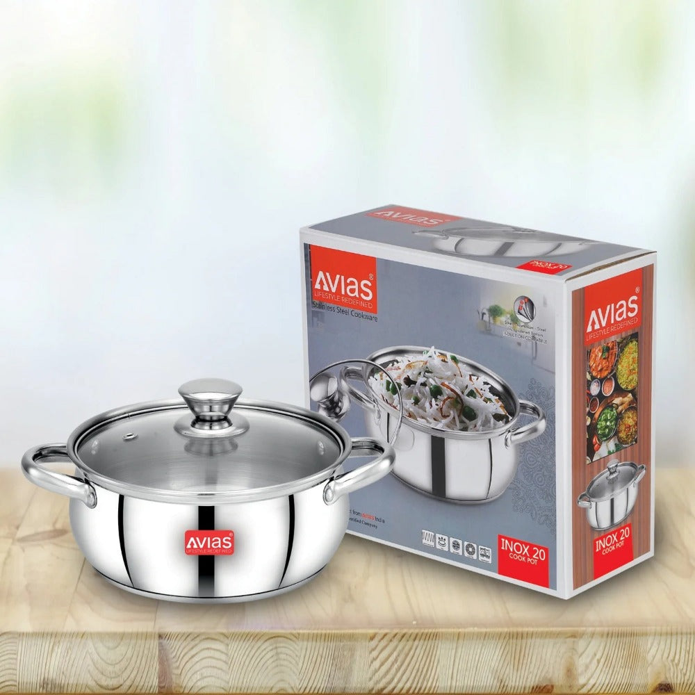 AVIAS Inox IB Stainless Steel Cookpot With Glass Lid | Gas & Induction Compatible | Silver-11
