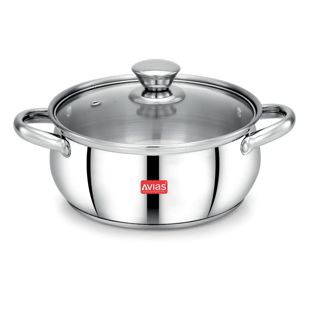 AVIAS Inox IB Stainless Steel Cookpot With Glass Lid | Gas & Induction Compatible | Silver-3